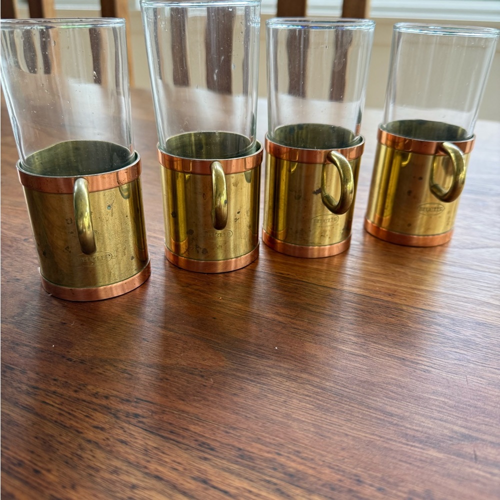 Vintage Beucler Irish Coffee / tea cups copper  and brass with cork lining